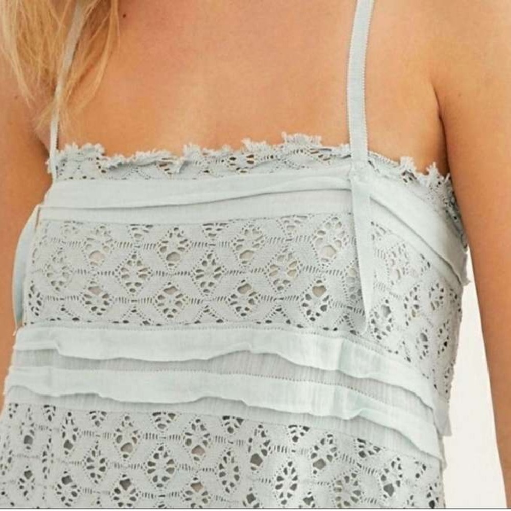 New Free People FP One Shailee Slip Dress Lace Mint Sky Blue Green Cotton Medium - Picture 6 of 11